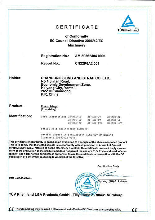 3S EN 1492-2 CE Certificate